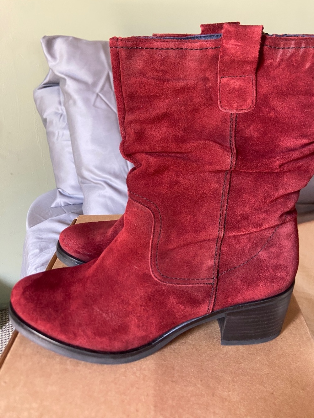 Red suede boots